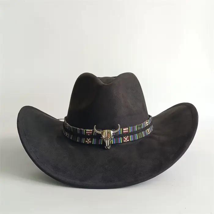 Chapeau de cowboy en daim vert armée, nouveau modèle grande taille, en daim, avec dessus en forme de