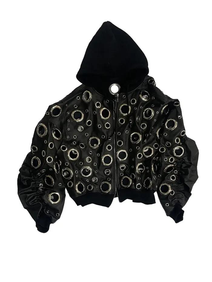 Automne surdimensionné évider veste en cuir Pu hommes trou Cool luxe concepteur faux 2 pièces mode e
