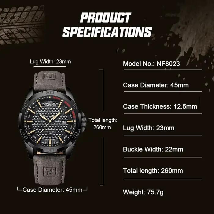 NAVIFORCE hommes Sport décontracté militaire Quartz calendrier montre-bracelet pour homme d'affaires en cuir étanche mâl