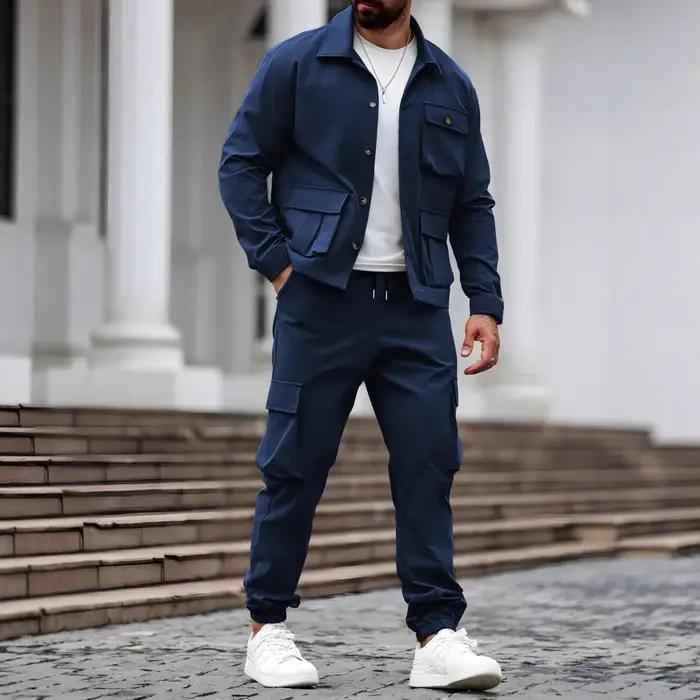 Costume pour homme printemps-automne, en tissu shuttle, multi-poches, polyvalent, décontracté, tenda