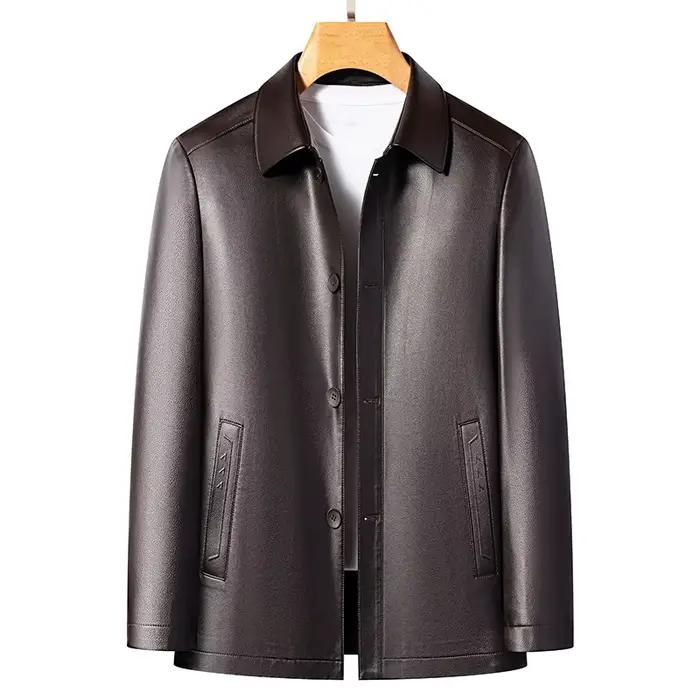 YN-2582 printemps nouveau manteau en cuir véritable bouton haut de haute qualité manteau en peau de
