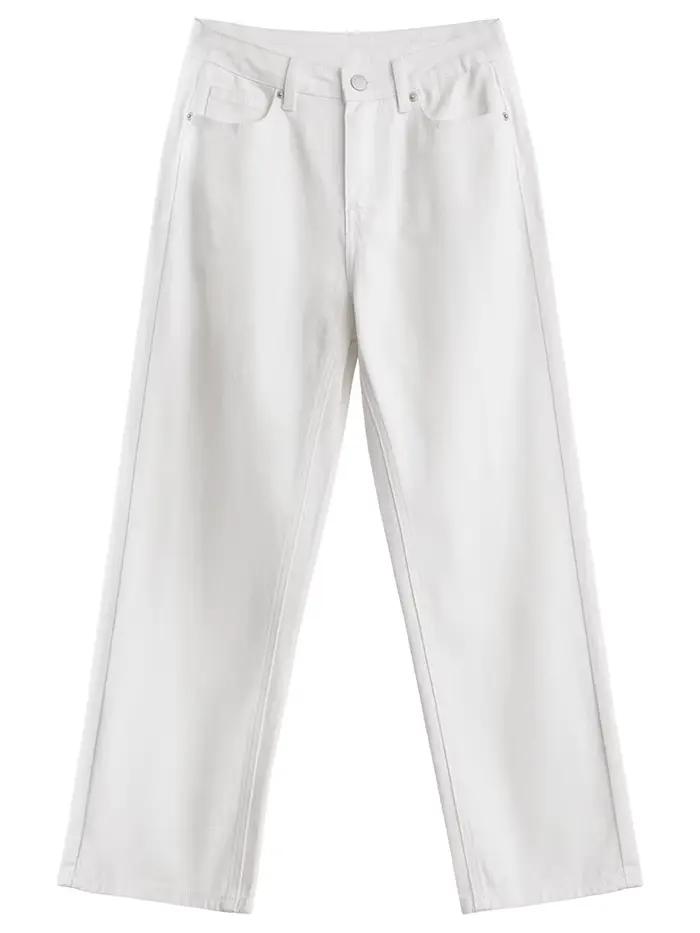 CHIC VEN femmes pantalon blanc mince taille haute coton jambe droite décontracté jambe mince jean fi