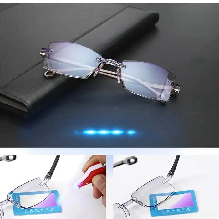 Lunettes de lecture sans monture pour hommes et femmes, anti-lumière bleue, bifocales, grossissement