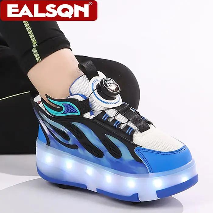Chaussures de roller à quatre roues avec lumières LED pour enfants, garçons et filles, baskets lumin