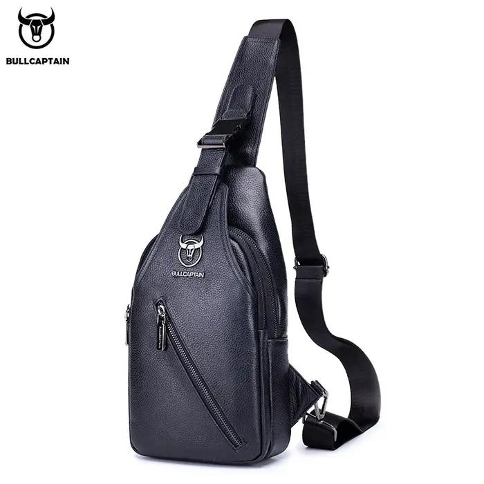 BULLCAPTAIN sac de poitrine en cuir pour hommes sac de rangement de voyage multifonction sac de mess