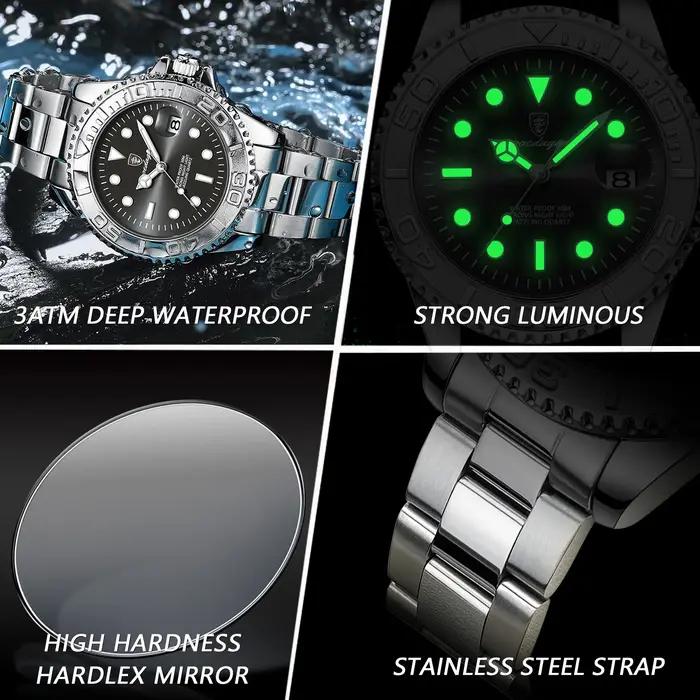 POEDAGAR haut de gamme homme montre étanche lumineux Date hommes montre en acier inoxydable mâle hor