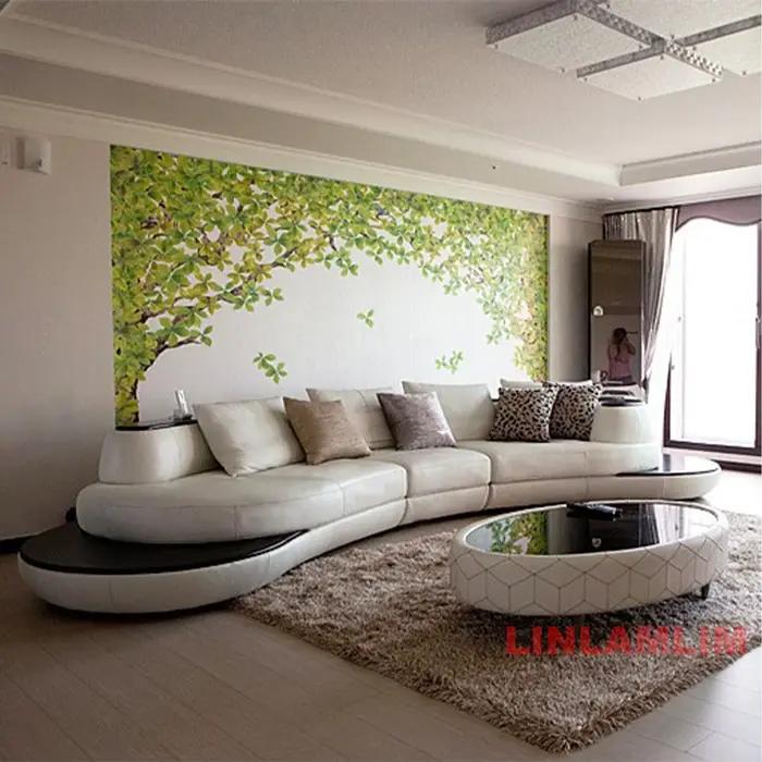 Canapé sectionnel incurvé moderne de luxe en cuir véritable, Design blanc et noir, décoration contem