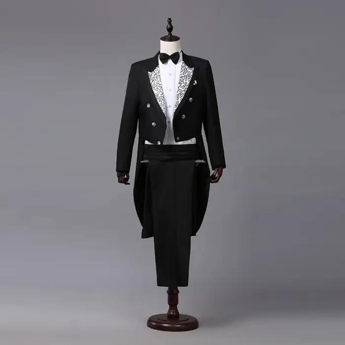 Veste de costume classique pour homme, style moderne blanc et noir, avec queue-de-pie, pour chanteur