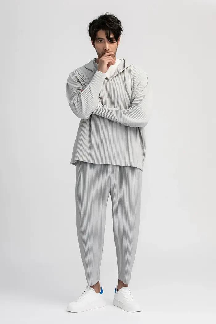 Miyake pantalon plissé solide pantalon conique pantalon crayon quatre saisons bas décontracté japona