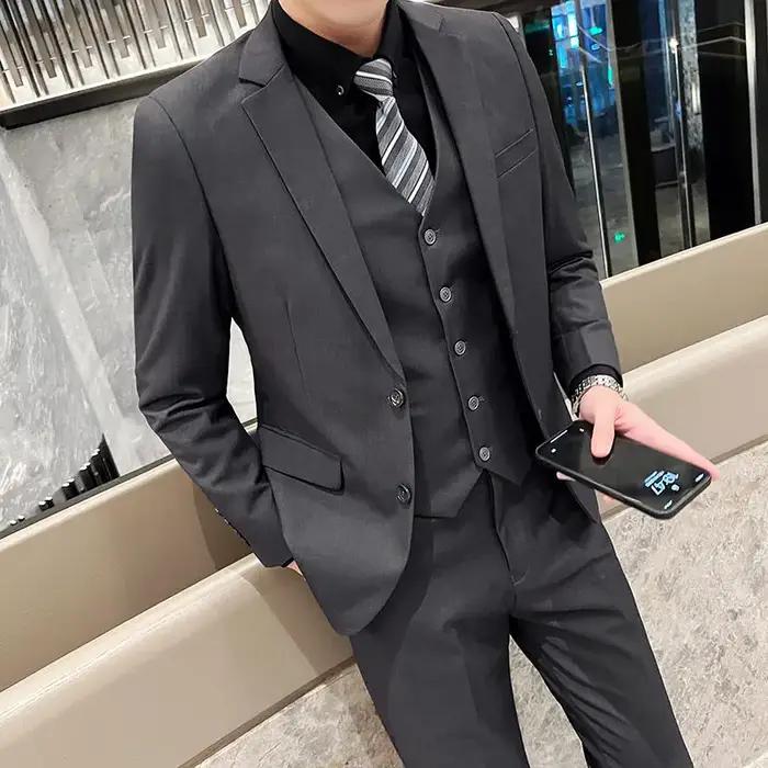 Costume de couleur unie (costume + gilet + pantalon), ensemble trois pièces tendance pour mariage et