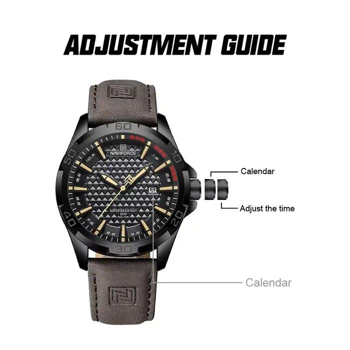 NAVIFORCE hommes Sport décontracté militaire Quartz calendrier montre-bracelet pour homme d'affaires en cuir étanche mâl
