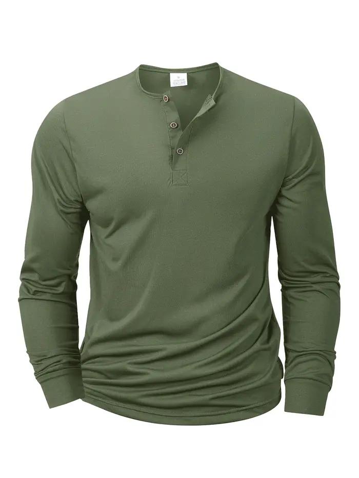 T-shirt à manches longues pour hommes, col Henley, coupe cintrée, chemise à bascule, hauts de Fitnes