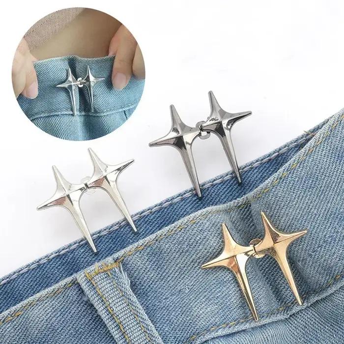 1 paire de boucles de taille en forme d'étoile croisée, Clips réglables et détachables pour pantalon