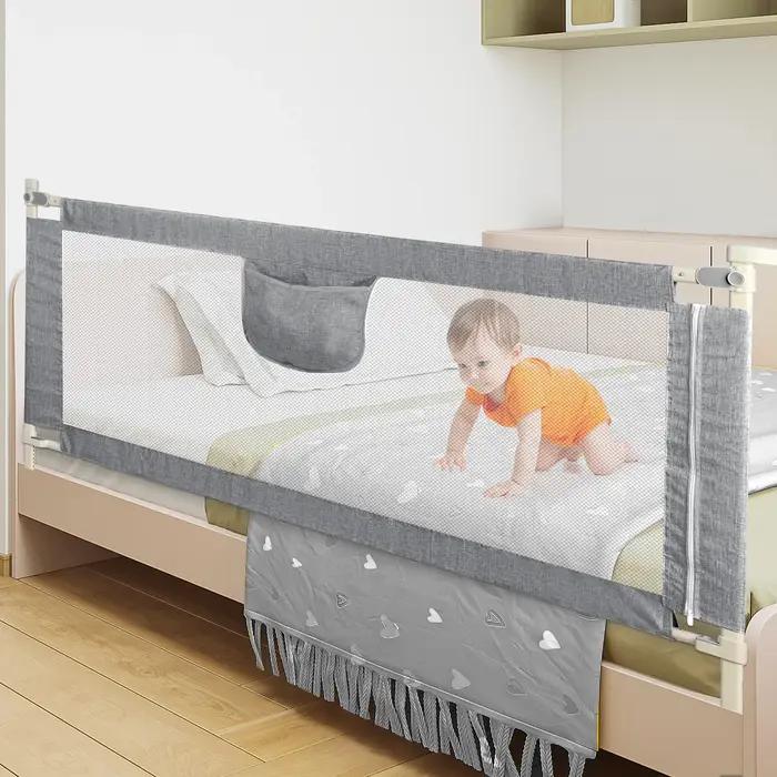 Barrière de lit extra-large 150/180/200 cm protection sécurité enfant gris rose bleu chambre bébé