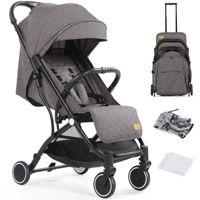 Poussette bébé, poussette compacte pliable d'une seule main avec housse de pluie et moustiquaire, po