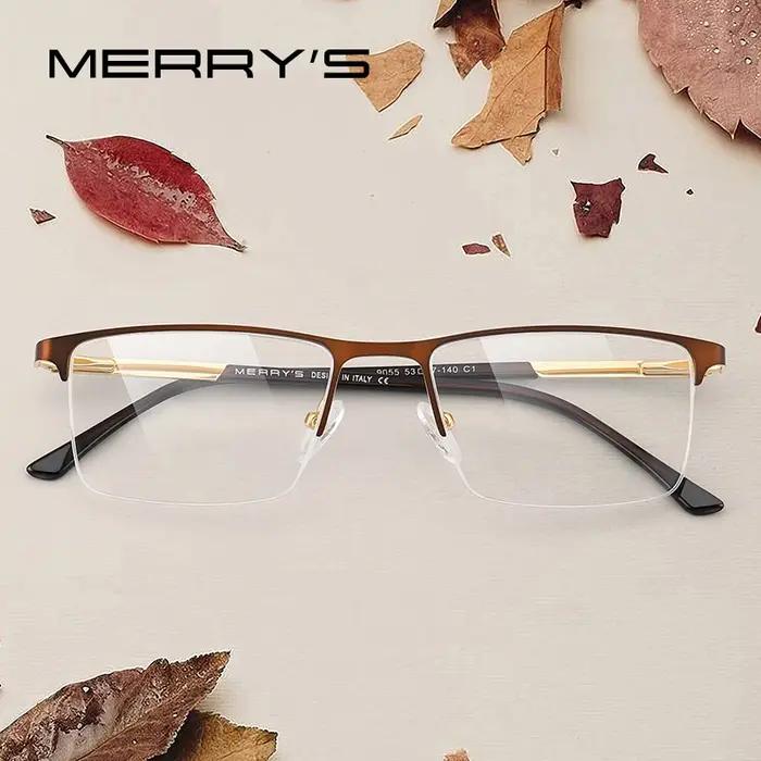MERRYS-Lunettes à monture carrée pour hommes, demi-optique, ultralégères, style business, myopie, en