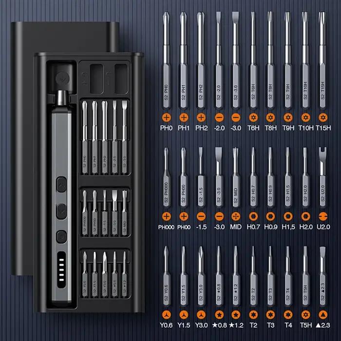 Jeu de tournevis électriques, Kit d'outils électriques de précision rechargeables avec lumière LED 3