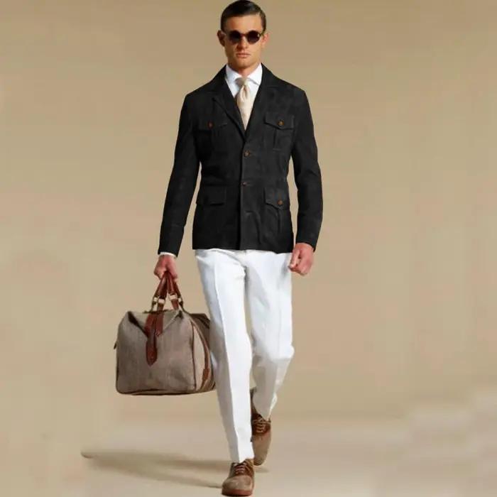 Blazer en daim pour hommes, costume élégant, robe à simple boutonnage, costumes modernes pour hommes