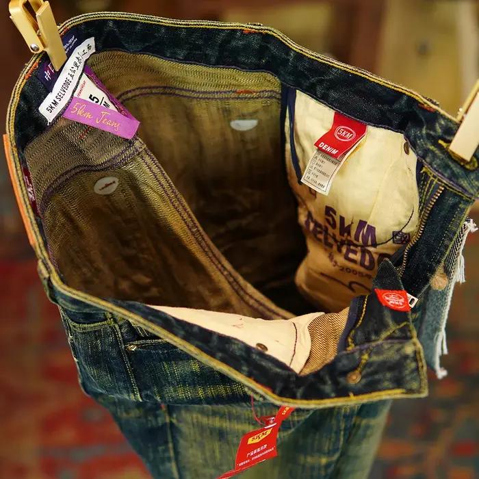 Jean en Denim émeraude pour hommes, 19oz, fil tibétain 100% coton, teint végétal, épais, jambe droit