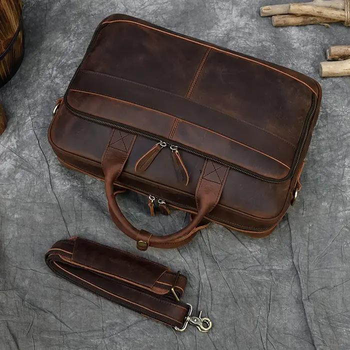 Porte-documents rétro pour ordinateur portable, sacs à main en cuir véritable, sac d'affaires décont