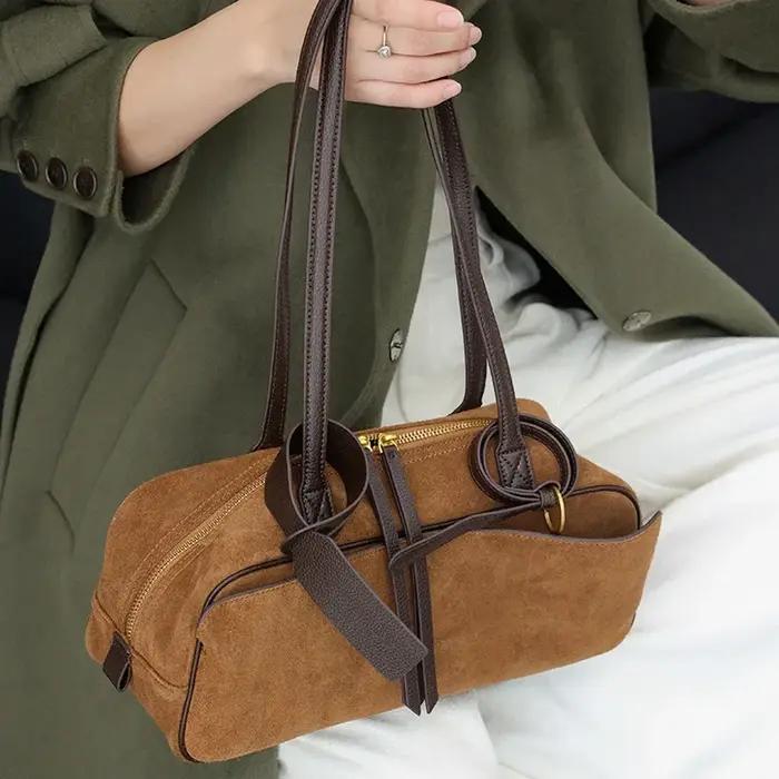 Sac fourre-tout en cuir véritable de vache pour femmes, fourre-tout en daim, sacs à main en cuir de