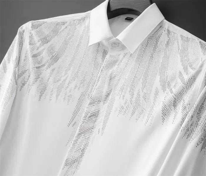 Chemise de luxe à manches longues pour hommes, avec strass, chemises décontractées, pour Banquet, fê