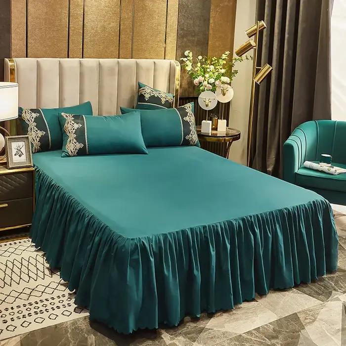 Jupe de lit antidérapante, couvre-matelas, drap de lit, couleur unie, jupe de lit à volants, 1 pièce