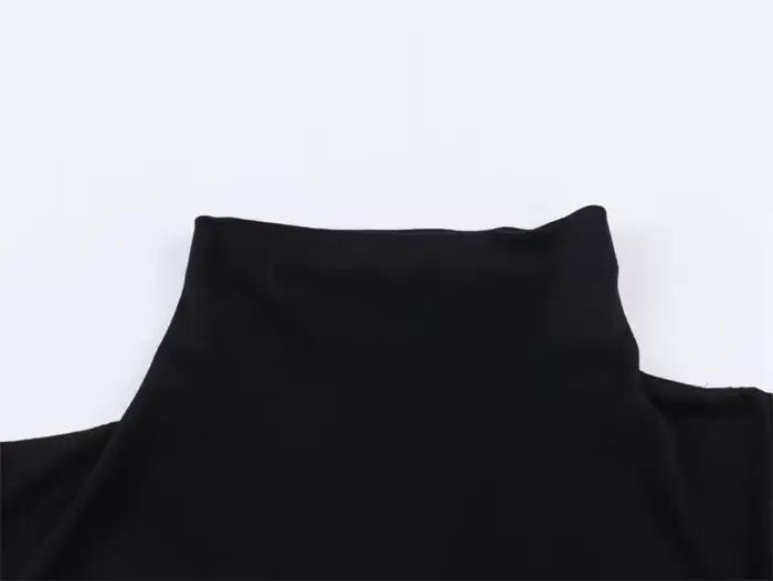 Haut pour femme, nouvelle collection printemps 2026, noir, manches courtes, col montant, asymétrique