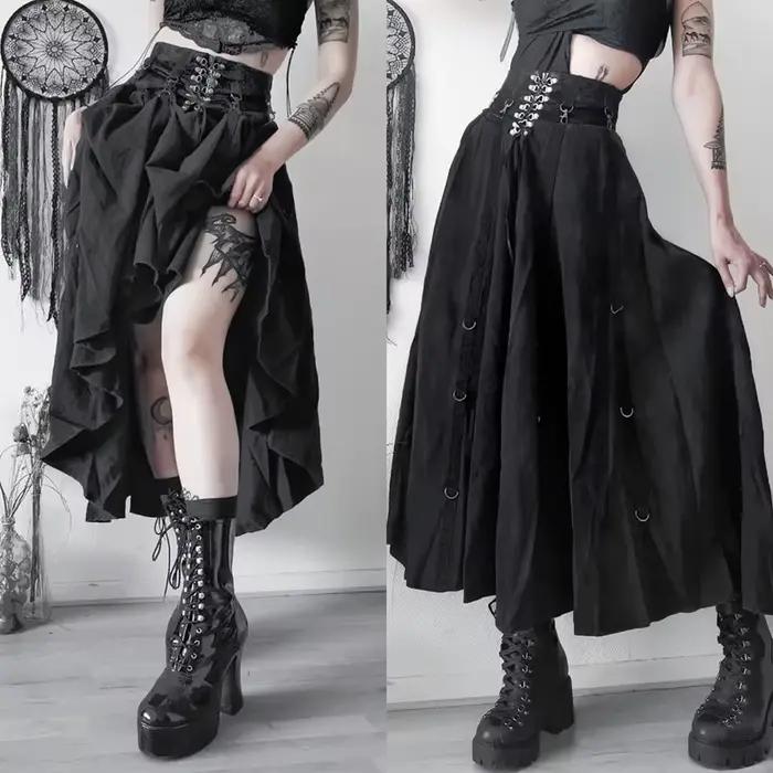 Goth Streetwear jupe gothique femmes Harajuku Emo Alternative Grunge taille haute pansement a-ligne