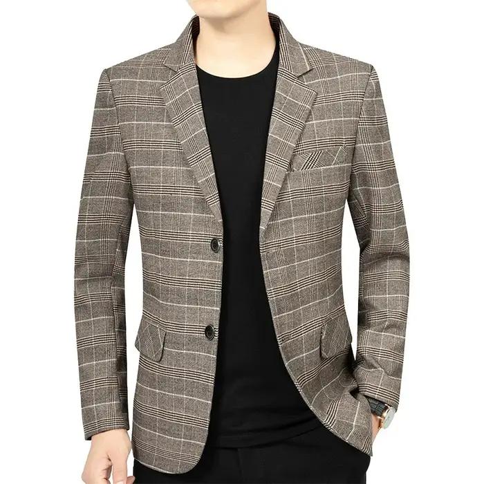 Blazer Homme Automne Tendance Rayé Contraste de Couleurs Veste de Costume Masculine Col Rabattu Manc