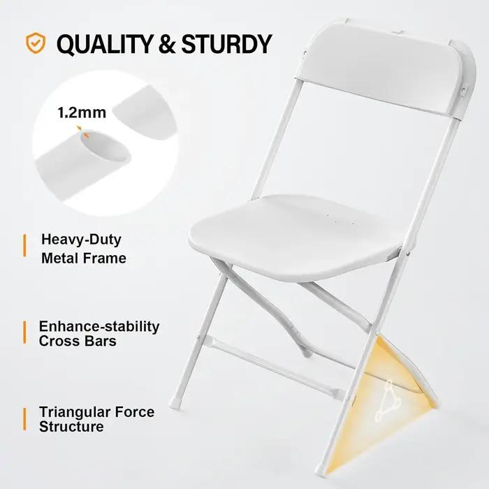 Lot 4 chaises pliantes plastique blanc empilables - Sièges intérieur extérieur cadre acier capacité 350 lb