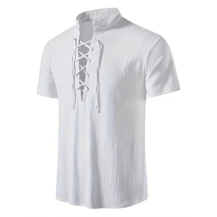 Chemise rétro à manches courtes pour hommes, en coton et lin, légère, respirante, couleur unie, haut