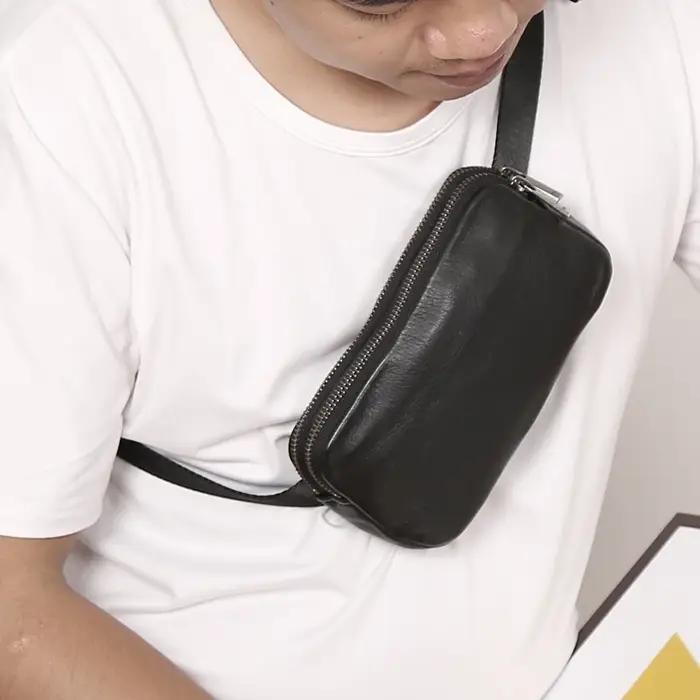 Sac de ceinture en cuir véritable pour hommes, nouveaux sacs de poitrine, petit messager fait à la m