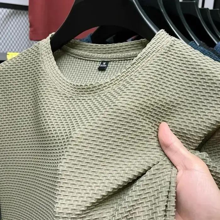 T-shirt à manches courtes en maille de bambou pour hommes, en soie glacée, décontracté, polyvalent,