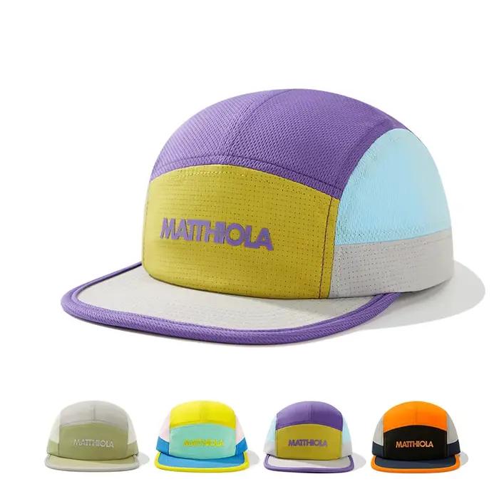 Casquette de baseball 5 panneaux color block pour hommes et femmes, en nylon imperméable avec motif