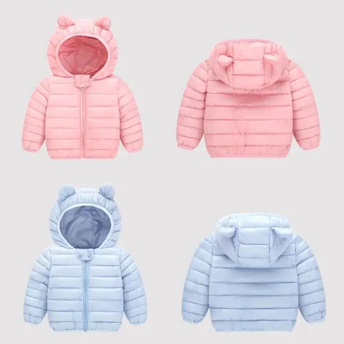 Mignon bébé filles vêtements d'hiver enfants légers vers le bas manteaux avec oreille à capuche prin