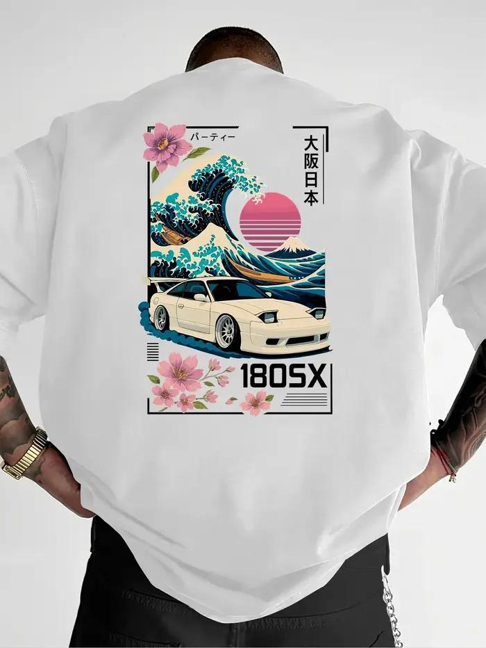 T-shirt à manches courtes pour hommes, imprimé japonais Ukiyo-e JDM Car Culture Trend, vêtements de