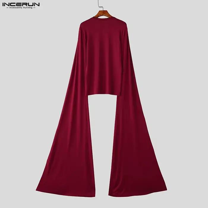 T-shirt homme INCERUN, coupe irrégulière, couleur unie, col rond, manches longues, décontracté, stre
