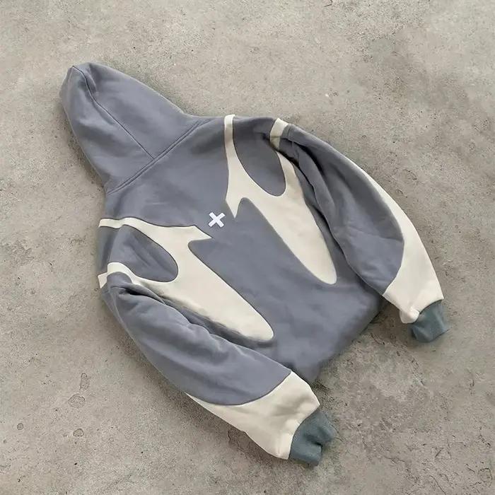 Sweat à capuche zippé imprimé lettre rétro, sweat-shirt décontracté, vêtements de rue, motif de sécu