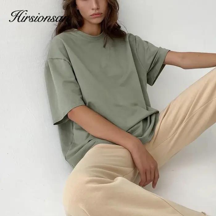 Hirsionsan-T-Shirt décontracté en coton pour femme, vêtement basique, doux, couleur unie, style Hara