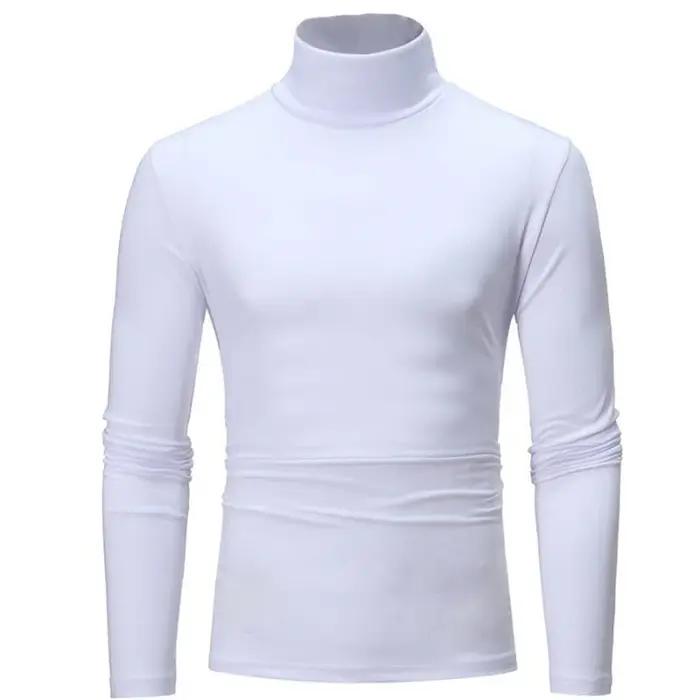 Nouvelle mode Base t-shirt hommes coupe ajustée Polyester col haut pull col roulé pull hauts chemise