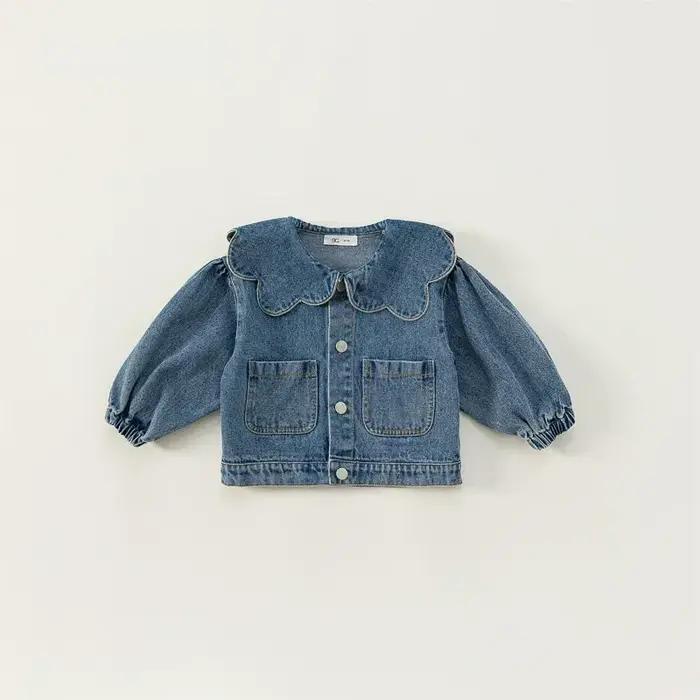 Manteau en denim de style coréen pour enfants, col à volants, manches longues, mode pour enfants, vê