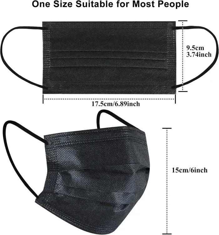 Masque de protection jetable noir, 100 pièces, 3 couches respirantes et confortables, très adapté à