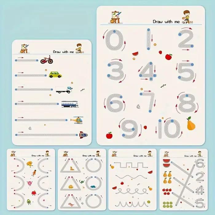 Cahier d'exercices de traçage magique réutilisable de 34 pages, formation éducative au dessin et au