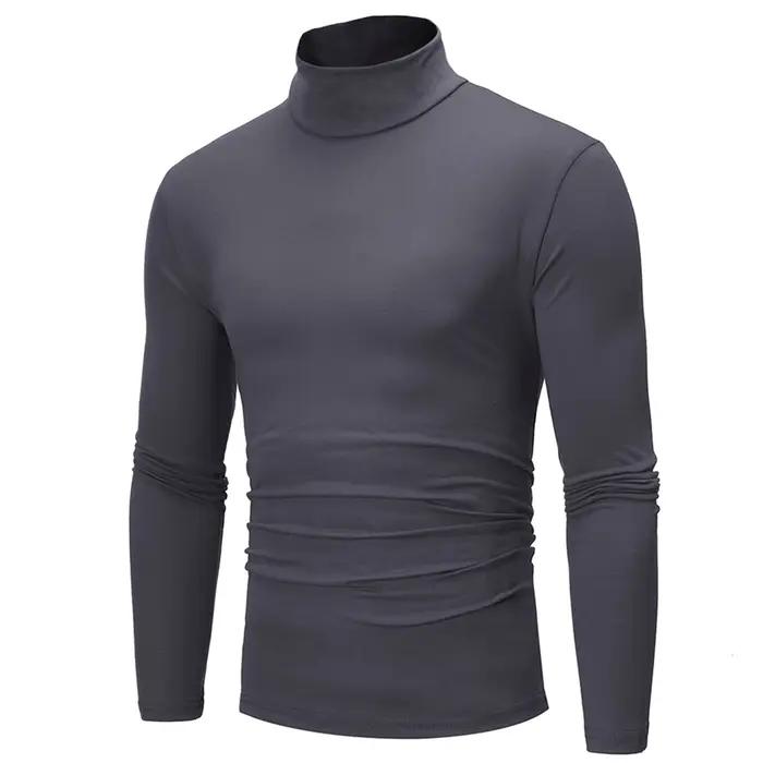 Nouvelle mode Base t-shirt hommes coupe ajustée Polyester col haut pull col roulé pull hauts chemise