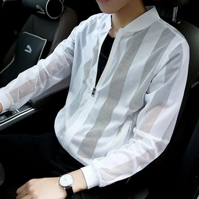 Vêtements de Protection solaire légers pour hommes, manteau d'été décontracté à col creux et respira