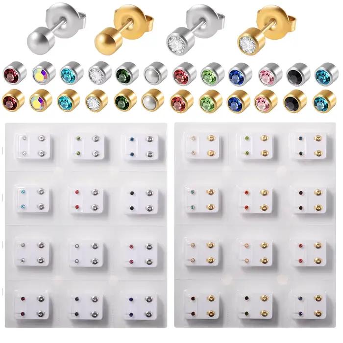 12 paires de clous de Cartilage en acier chirurgical, 3 et 4mm, gemme CZ, Piercing d'oreille pour pi