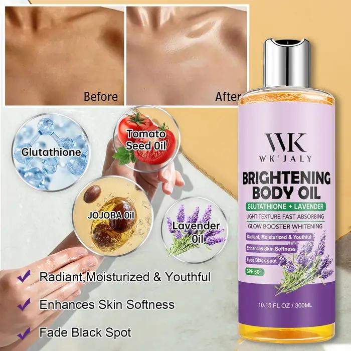 Huile pour le corps éclaircissante WK JALY hydratation intense peau lisse réduction des taches mélanine peau douce sans taches pour femmes occasions spéciales