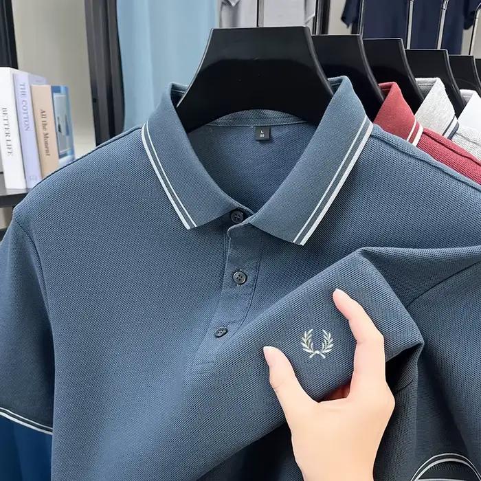 Polo à manches courtes pour hommes, 100% coton pur, brodé, décontracté, à la mode, respirant, confor