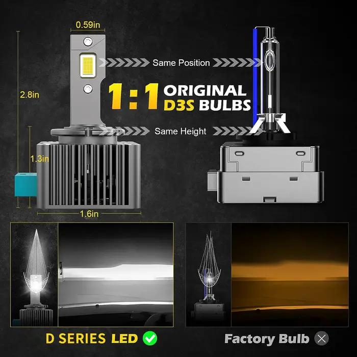 Ampoules de phares de voiture LED série D D1S D3S D2R D2S D4R D4S D5S D8S Turbo lumières 6000K 70W,